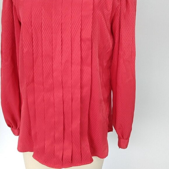 Vintage 80's Halston III Red Pleat Front Blouse Top Size S Button Back Long Slv - Picture 4 of 9